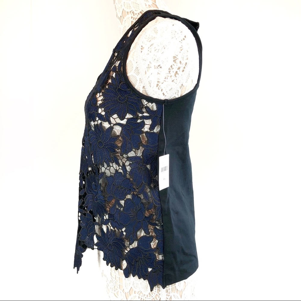 Anthropologie Lace Shell Top Blue Black postmark - Picture 3 of 8